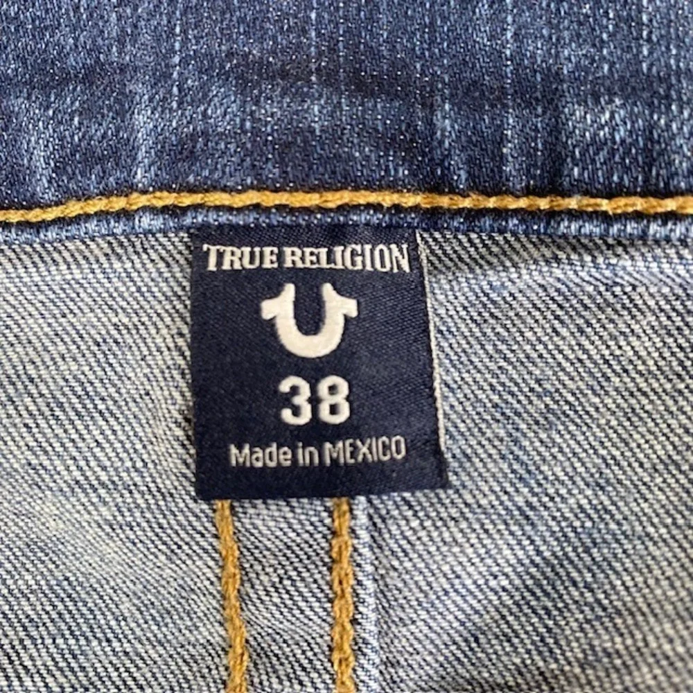 True‎ Religion Jeans Straight Leg Dark Wash Denim Horseshoe Pockets Size 38